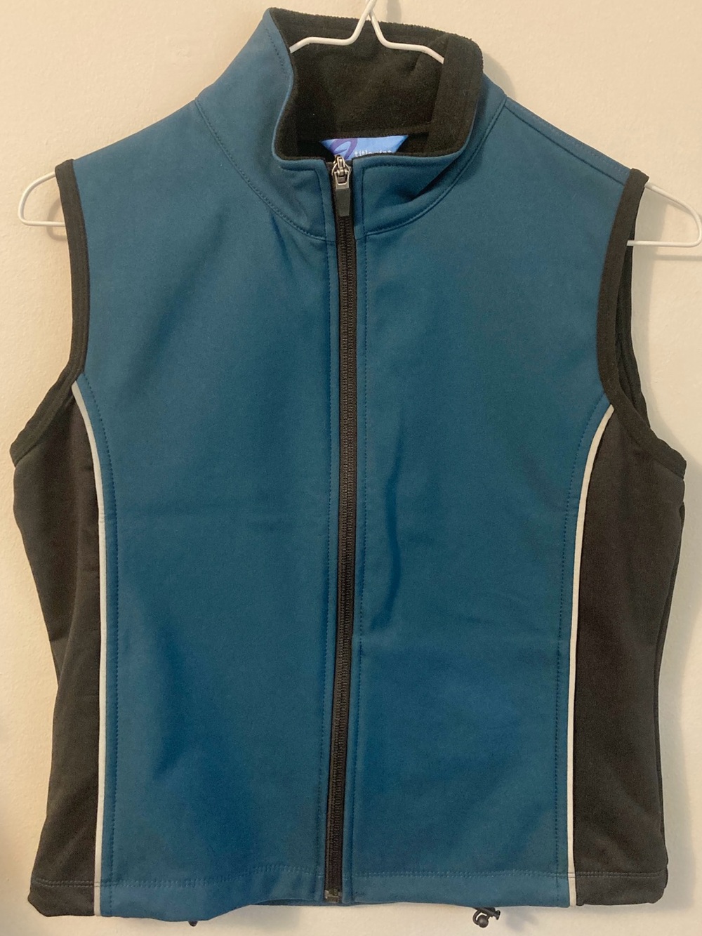 Title Nine Y2K Athletic Vest Size Small Blue Teal Black Zip up Fleece Sleeveless